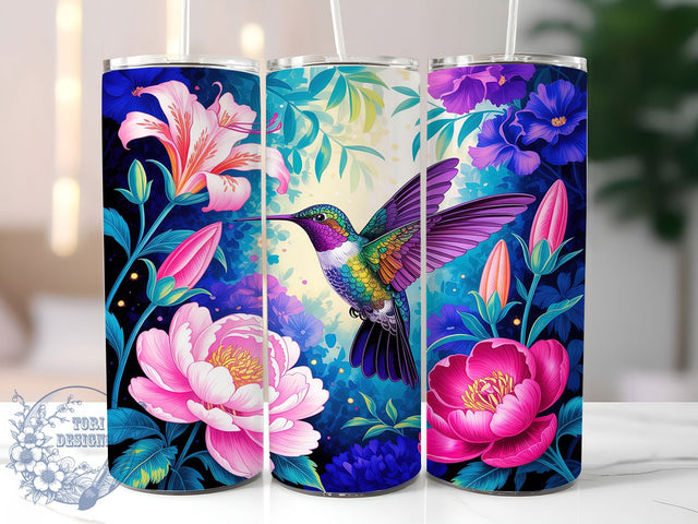 Iridescent Floral Hummingbird Tumbler, Iridescent Bird Design, Pretty Hummingbird Tumbler, 20Oz Wrap Design, Hummingbird Sublimation, Colorful Floral Theme, Shiny Bird Pattern Sublimation ToriDesigns 