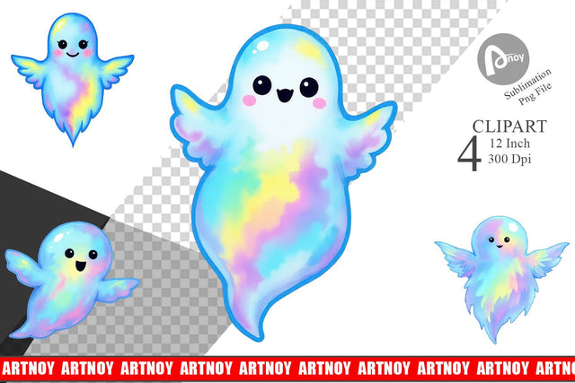 Iridescent Ghost Clipart Sublimation artnoy 
