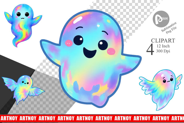 Iridescent Ghost Clipart Sublimation artnoy 