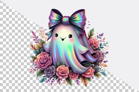 Iridescent Ghost flowers – Pastel Girly Sublimation Clipart Sublimation SVGArt 