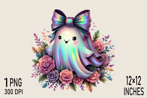 Iridescent Ghost flowers – Pastel Girly Sublimation Clipart Sublimation SVGArt 