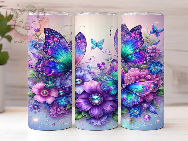 Iridescent Glitter Butterfly Tumbler, Sparkle Tumbler Wrap, 20oz Glitter Design, Shimmery Sublimation Wrap, Butterfly Lover Gift, Bling Tumbler Design, Iridescent Butterfly Tumbler Sublimation Lara' s Designs 