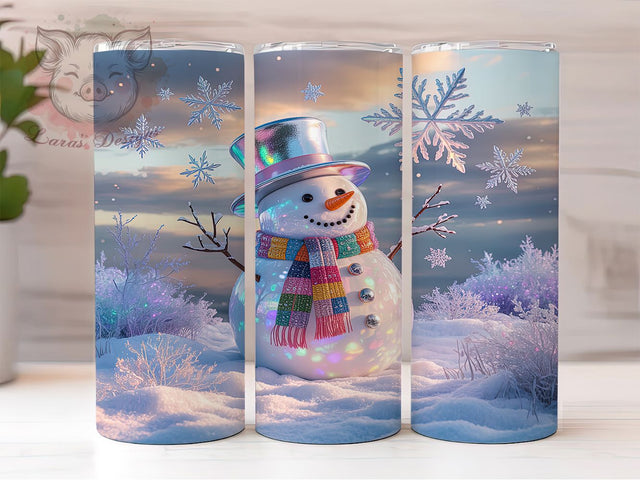 Iridescent Glitter Snowman Tumbler, Iridescent Winter, Christmas Wrap, Sparkle Tumbler, Festive Pattern, 20oz Tumbler, Sublimation Print Sublimation Lara' s Designs 