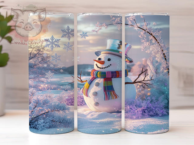 Iridescent Glitter Snowman Tumbler, Iridescent Winter, Christmas Wrap, Sparkle Tumbler, Festive Pattern, 20oz Tumbler, Sublimation Print Sublimation Lara' s Designs 