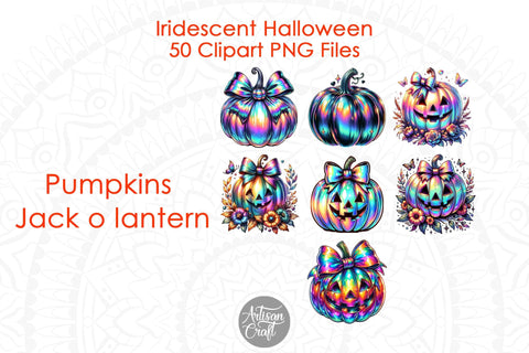 Iridescent Halloween Clipart bundle, Halloween ghost, Coquette bow Sublimation Artisan Craft SVG 