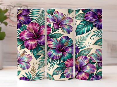 Iridescent Hibiscus Jewel Tone Pattern 20oz Tumbler, Iridescent Hibiscus, Jewel Tone Colors, Shimmer Floral, 20oz Tumbler Wrap, Sublimation Design, Tropical Bloom, Digital Download Sublimation Lara' s Designs 