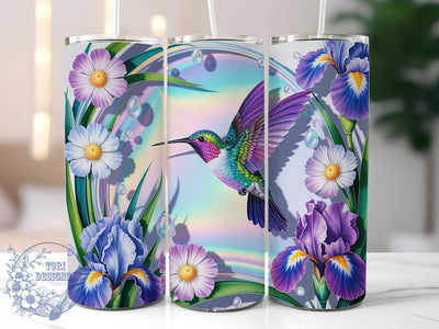 Iridescent Hummingbird Floral Tumbler, Holographic Floral, Shimmer Design, Nature Inspired Art, Tumbler Wrap, Sublimation Design, 20oz Tumbler, Vibrant Botanical Artwork Sublimation ToriDesigns 