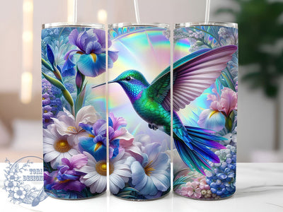 Iridescent Hummingbird Floral Tumbler, Holographic Floral, Shimmer Design, Nature Inspired Art, Tumbler Wrap, Sublimation Design, 20oz Tumbler, Vibrant Botanical Artwork Sublimation ToriDesigns 