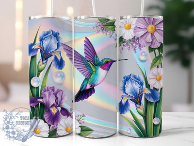 Iridescent Hummingbird Floral Tumbler, Holographic Floral, Shimmer Design, Nature Inspired Art, Tumbler Wrap, Sublimation Design, 20oz Tumbler, Vibrant Botanical Artwork Sublimation ToriDesigns 