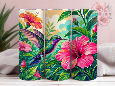 Iridescent Hummingbird Hibiscus 20oz Tumbler, Iridescent Hummingbird, Hibiscus Floral, Garden Design, Sublimation Wrap, 20oz Tumbler, Tropical Aesthetic, Nature Charm Sublimation Li Zamperini 