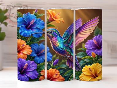 Iridescent Hummingbird Hibiscus 20oz Tumbler, Iridescent Hummingbird, Hibiscus Floral, Nature Design, Sublimation Wrap, 20oz Tumbler, Whimsical Aesthetic, Exotic Charm Sublimation Lara' s Designs 