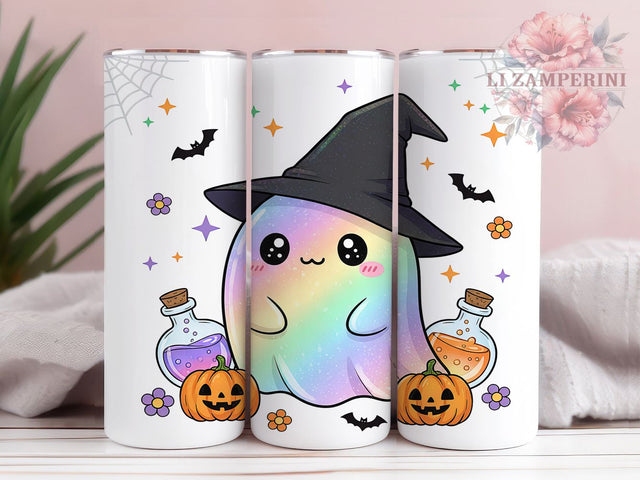 Iridescent Kawaii Ghost Halloween Tumbler, Kawaii Halloween, Cute Ghost Wrap, Pastel Halloween Cup, Ghost Sublimation Design, 20oz Tumbler Wrap, Adorable Halloween Drinkware Sublimation Li Zamperini 