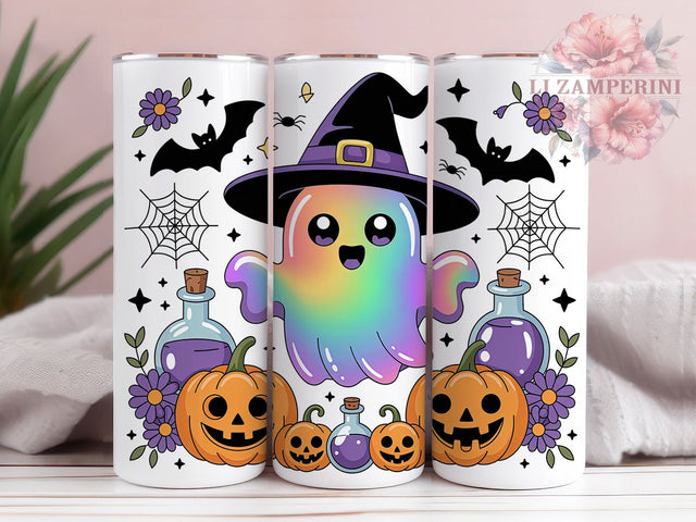 Iridescent Kawaii Ghost Halloween Tumbler, Kawaii Halloween, Cute Ghost Wrap, Pastel Halloween Cup, Ghost Sublimation Design, 20oz Tumbler Wrap, Adorable Halloween Drinkware Sublimation Li Zamperini 