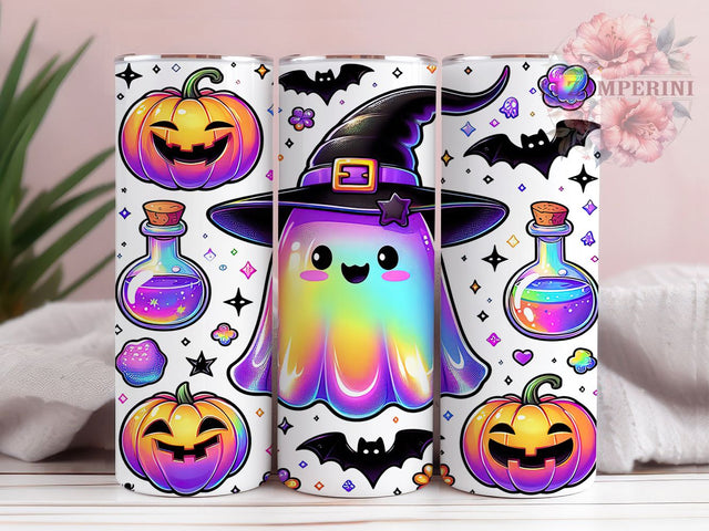Iridescent Kawaii Ghost Halloween Tumbler, Kawaii Halloween, Cute Ghost Wrap, Pastel Halloween Cup, Ghost Sublimation Design, 20oz Tumbler Wrap, Adorable Halloween Drinkware Sublimation Li Zamperini 