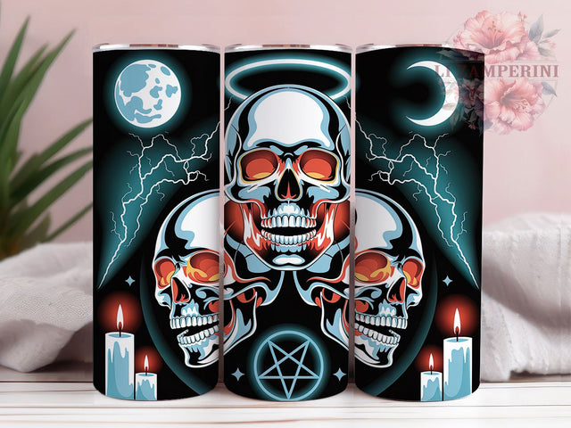 Iridescent Metallic Gothic Skull Tumbler, Metallic Gothic Wrap, Dark Halloween Design, 20Oz Skinny Tumbler, Shiny Skull Sublimation, Edgy Halloween Drinkware, Grunge Metallic Tumbler Sublimation Li Zamperini 