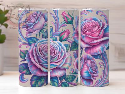 Iridescent Neon Rose Tumbler, Neon Floral Tumbler, Shiny Rose Wrap, Vibrant Neon Wrap, Patterned Floral Wrap, Sublimation Design, Trendy Gift Idea Sublimation Lara' s Designs 