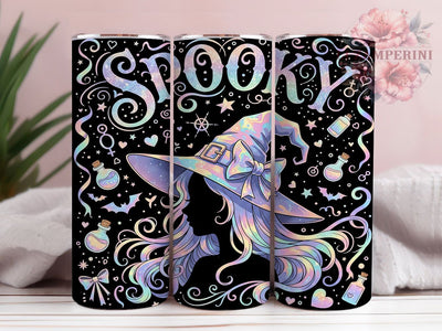 Iridescent Neon Witch Halloween Tumbler, Neon Witch Mug, Spooky Season Drinkware, 20Oz Tumbler Wrap, Sublimation Design, Glowing Halloween Art, Vibrant Witch Print Sublimation Li Zamperini 