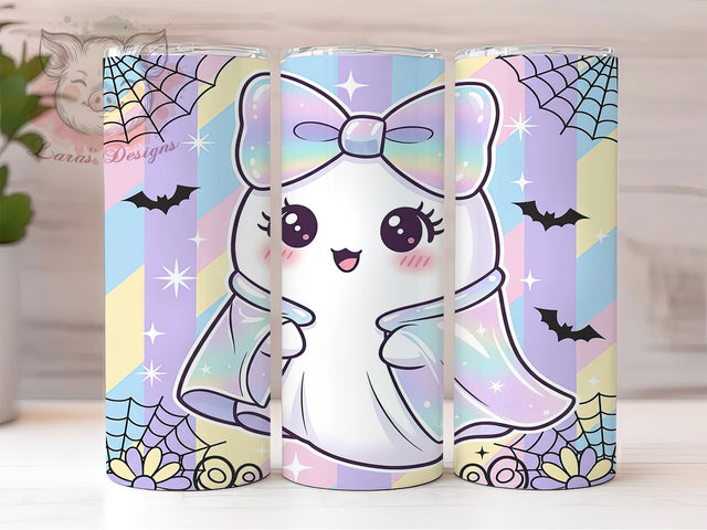 Iridescent Pastel Kawaii Halloween Ghost Tumbler, Pastel Kawaii Cup Wrap, 20Oz Sublimation Design, Cute Spooky Drinkware, Pastel Halloween Tumbler, Kawaii Ghost Mug, Soft Aesthetic Cup Sublimation Lara' s Designs 