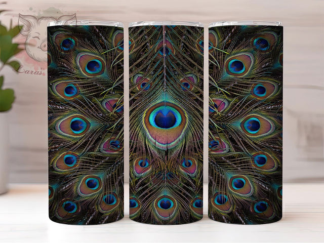 Iridescent Peacock Feathers 20oz Tumbler, Peacock Feathers, Iridescent Style, Elegant Design, Sublimation Wrap, 20oz Tumbler, Mystical Aesthetic, Exotic Pattern Sublimation Lara' s Designs 