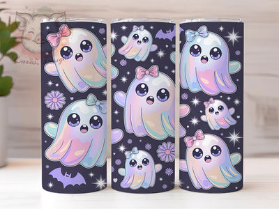Iridescent Pink Ghost Halloween Tumbler, Girly Halloween Wrap, 20Oz Sublimation, Retro Neon Cup Design, Spooky Season Drinkware, Pink Ghost Tumbler, Glam Halloween Cup Print Sublimation Lara' s Designs 
