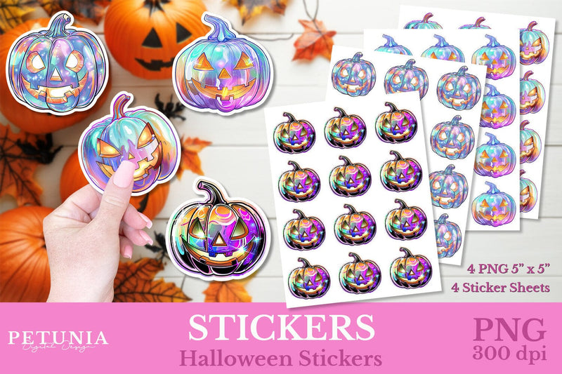 Iridescent Pumpkin Stickers | Halloween Pumpkin Stickers Sublimation Petunia Digital Design 