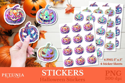 Iridescent Pumpkin Stickers | Halloween Pumpkin Stickers Sublimation Petunia Digital Design 