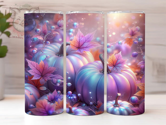 Iridescent Pumpkins Autumn Fall Tumbler, Autumn Leaves Wrap, Fall Sublimation PNG, Cozy Autumn Aesthetic, Rustic Farmhouse Style, 20oz Tumbler Design, Pumpkin Fall Vibes Sublimation Lara' s Designs 