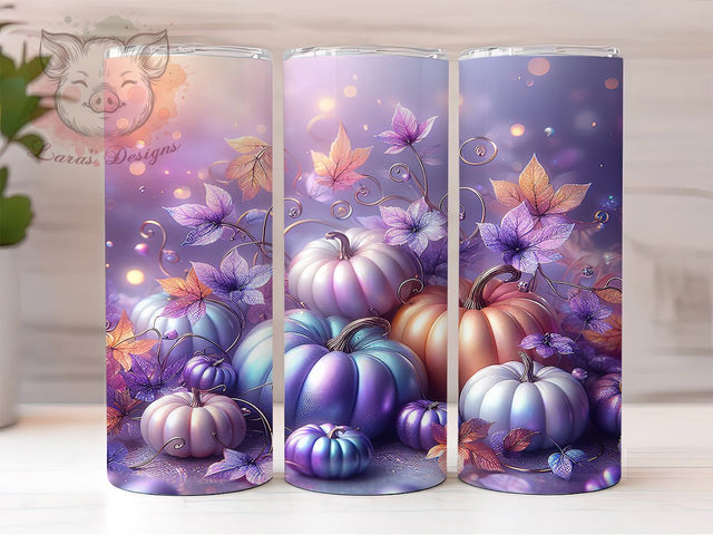 Iridescent Pumpkins Autumn Fall Tumbler, Autumn Leaves Wrap, Fall Sublimation PNG, Cozy Autumn Aesthetic, Rustic Farmhouse Style, 20oz Tumbler Design, Pumpkin Fall Vibes Sublimation Lara' s Designs 