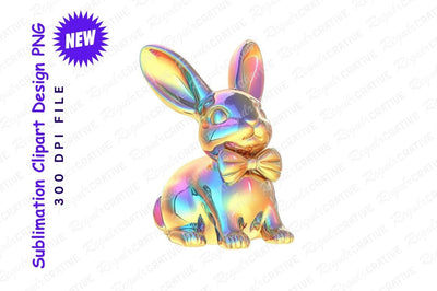 Iridescent Rabbit With Bowtie Clipart Png Sublimation Regulrcrative 