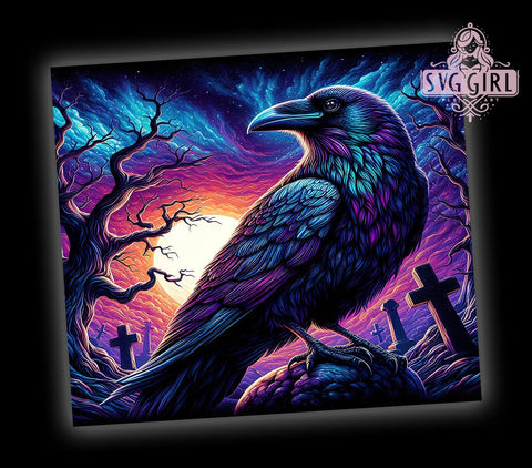 Iridescent Raven, Colorful Tumbler, Spooky Design, PNG Wrap, Sublimation Art, Halloween Decor, Bird Lover Gifts, Raven Drinkware Sublimation SvggirlplusArt 