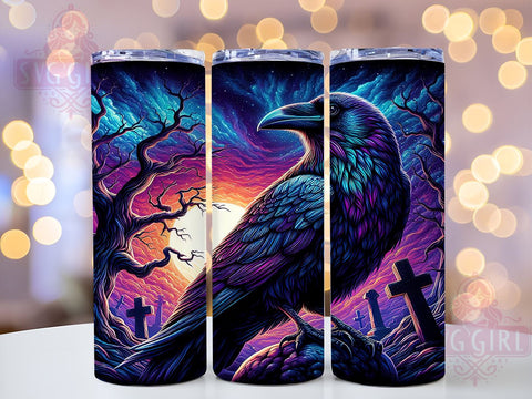 Iridescent Raven, Colorful Tumbler, Spooky Design, PNG Wrap, Sublimation Art, Halloween Decor, Bird Lover Gifts, Raven Drinkware Sublimation SvggirlplusArt 
