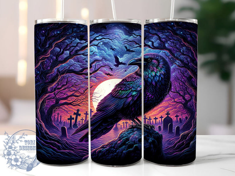 Iridescent Raven, Colorful Tumbler, Spooky Design, Sublimation PNG, Halloween Decor, Bird Lover Gift, Unique Drinkware, Gothic Aesthetic Sublimation ToriDesigns 