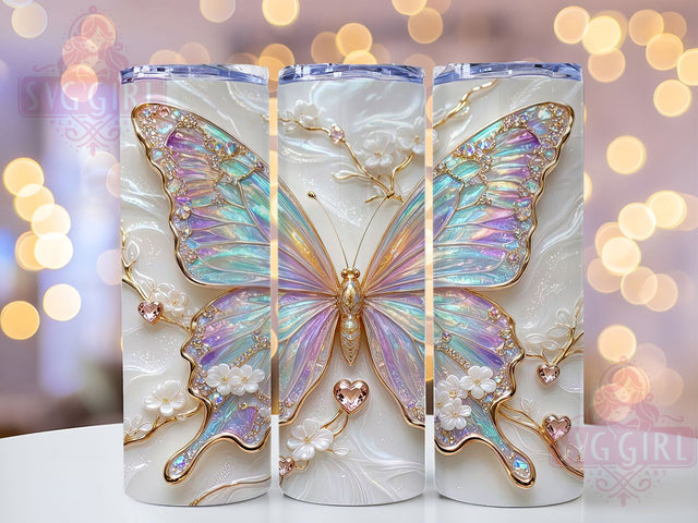 Iridescent Resin Butterfly Gold 20oz Tumbler, Iridescent Resin, Butterfly Design, Gold Accent, Sublimation Wrap, 20oz Tumbler, Glam Aesthetic, Elegant Charm Sublimation SvggirlplusArt 