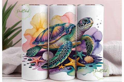 Iridescent Sea Turtle 20oz Tumbler Wrap Sublimation PixelChick 