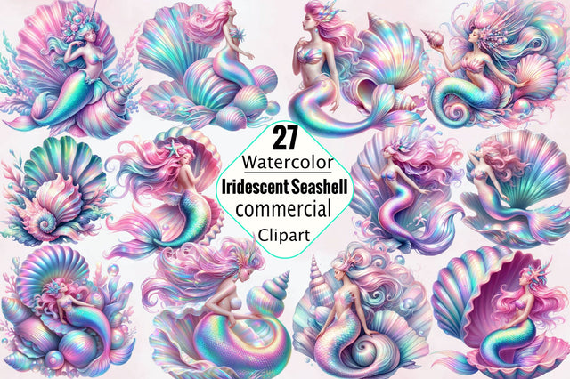 Iridescent Seashell Pink Mermaid Clipart-01 Sublimation SVGArt 