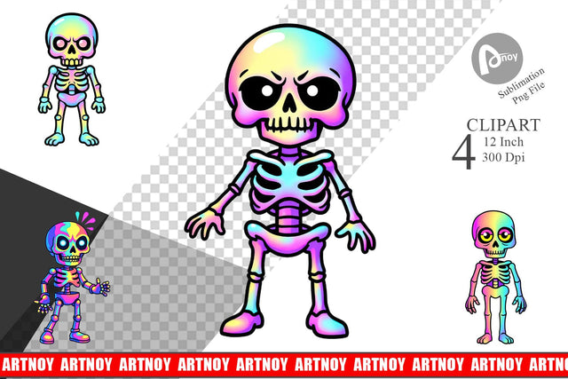 Iridescent Skeleton Clipart Sublimation artnoy 