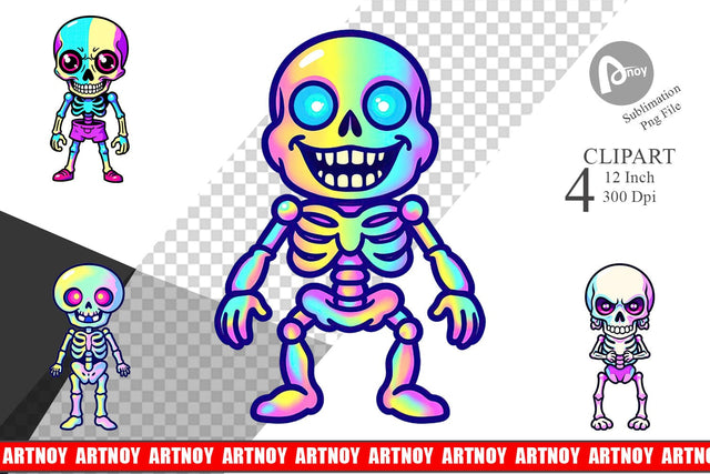 Iridescent Skeleton Clipart Sublimation artnoy 