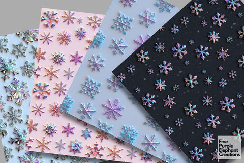 Iridescent Snowflakes Digital Paper | 3D Blue Holiday Sublimation Winter Digital Pattern Fine Purple Elephant Creations 