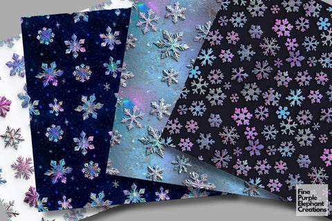 Iridescent Snowflakes Digital Paper | 3D Blue Holiday Sublimation Winter Digital Pattern Fine Purple Elephant Creations 