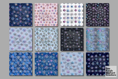 Iridescent Snowflakes Digital Paper | 3D Blue Holiday Sublimation Winter Digital Pattern Fine Purple Elephant Creations 