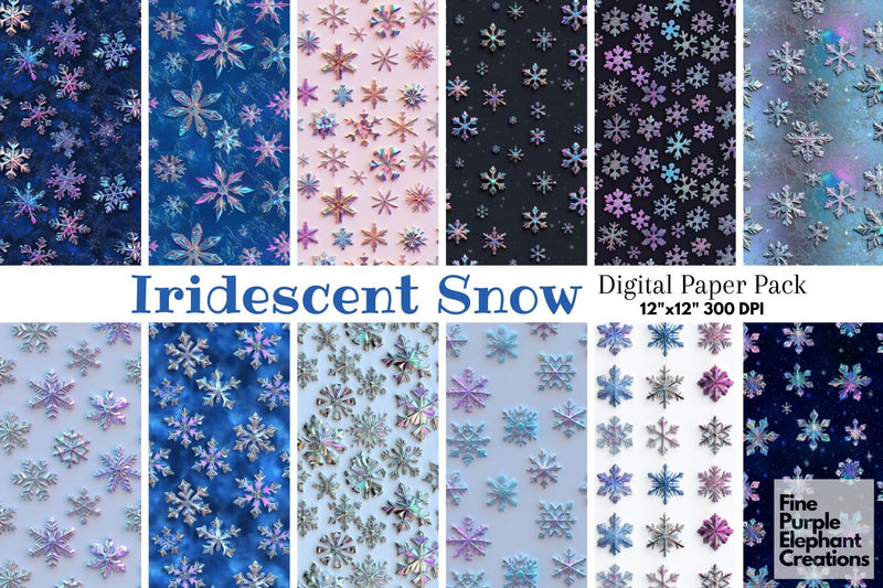 Iridescent Snowflakes Digital Paper | 3D Blue Holiday Sublimation Winter Digital Pattern Fine Purple Elephant Creations 