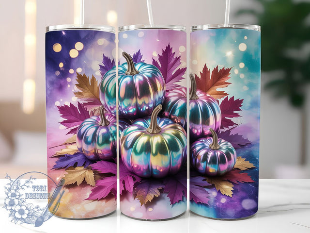Iridescent Sparkle Pumpkin Autumn Tumbler, Autumn Leaves Cup Wrap, 20Oz Sublimation, Shimmer Fall Drinkware, Pearl Pumpkin Mug, Elegant Autumn Wrap, Sparkle Pumpkin Cup Print Sublimation ToriDesigns 