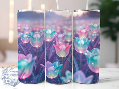 Iridescent Tulip Floral Tumbler, Floral Wrap, Elegant Design, Sublimation Art, 20oz Tumbler, Shimmer Pattern, Nature Theme Sublimation ToriDesigns 