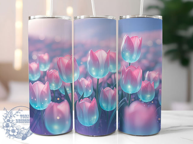 Iridescent Tulip Floral Tumbler, Floral Wrap, Elegant Design, Sublimation Art, 20oz Tumbler, Shimmer Pattern, Nature Theme Sublimation ToriDesigns 