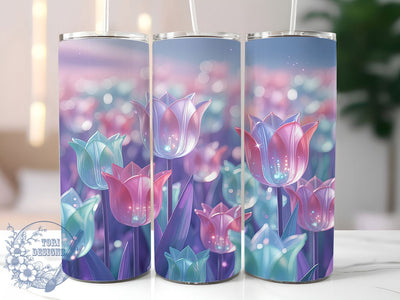 Iridescent Tulip Floral Tumbler, Floral Wrap, Elegant Design, Sublimation Art, 20oz Tumbler, Shimmer Pattern, Nature Theme Sublimation ToriDesigns 