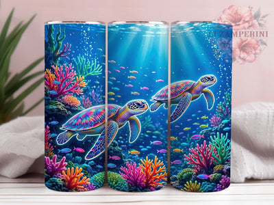Iridescent Turtle Reef 20oz Tumbler, Turtle Motif, Iridescent Style, Reef Theme, Ocean Aesthetic, Whimsical Charm, Skinny Tumbler, Sublimation PNG Sublimation Li Zamperini 