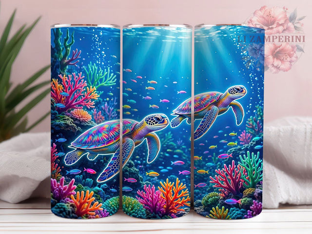 Iridescent Turtle Reef 20oz Tumbler, Turtle Motif, Iridescent Style, Reef Theme, Ocean Aesthetic, Whimsical Charm, Skinny Tumbler, Sublimation PNG Sublimation Li Zamperini 