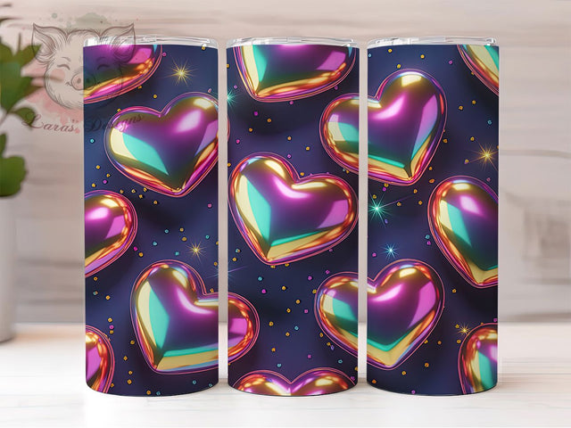 Iridescent Valentine Heart Tumbler, Valentine's Day, Romantic Wrap, Sublimation Art, 20oz Tumbler, Love Theme, Shiny Style Sublimation Lara' s Designs 