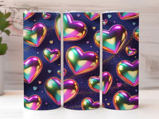 Iridescent Valentine Heart Tumbler, Valentine's Day, Romantic Wrap, Sublimation Art, 20oz Tumbler, Love Theme, Shiny Style Sublimation Lara' s Designs 