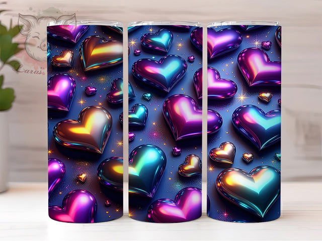 Iridescent Valentine Heart Tumbler, Valentine's Day, Romantic Wrap, Sublimation Art, 20oz Tumbler, Love Theme, Shiny Style Sublimation Lara' s Designs 